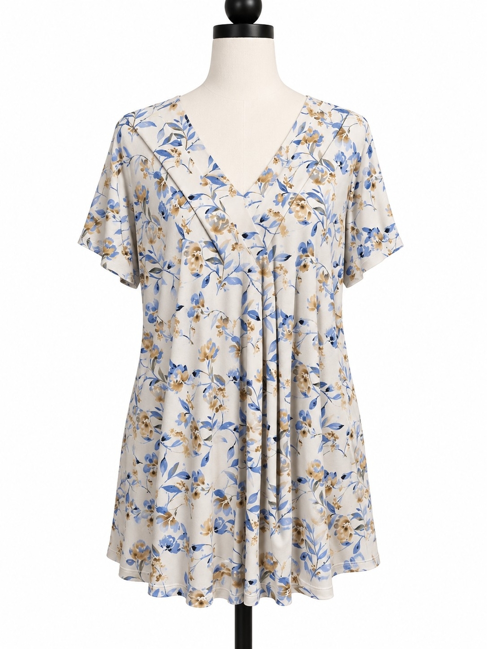 Lane Bryant 14/16 Ivory Blue Floral Surplice Swing Tunic Top